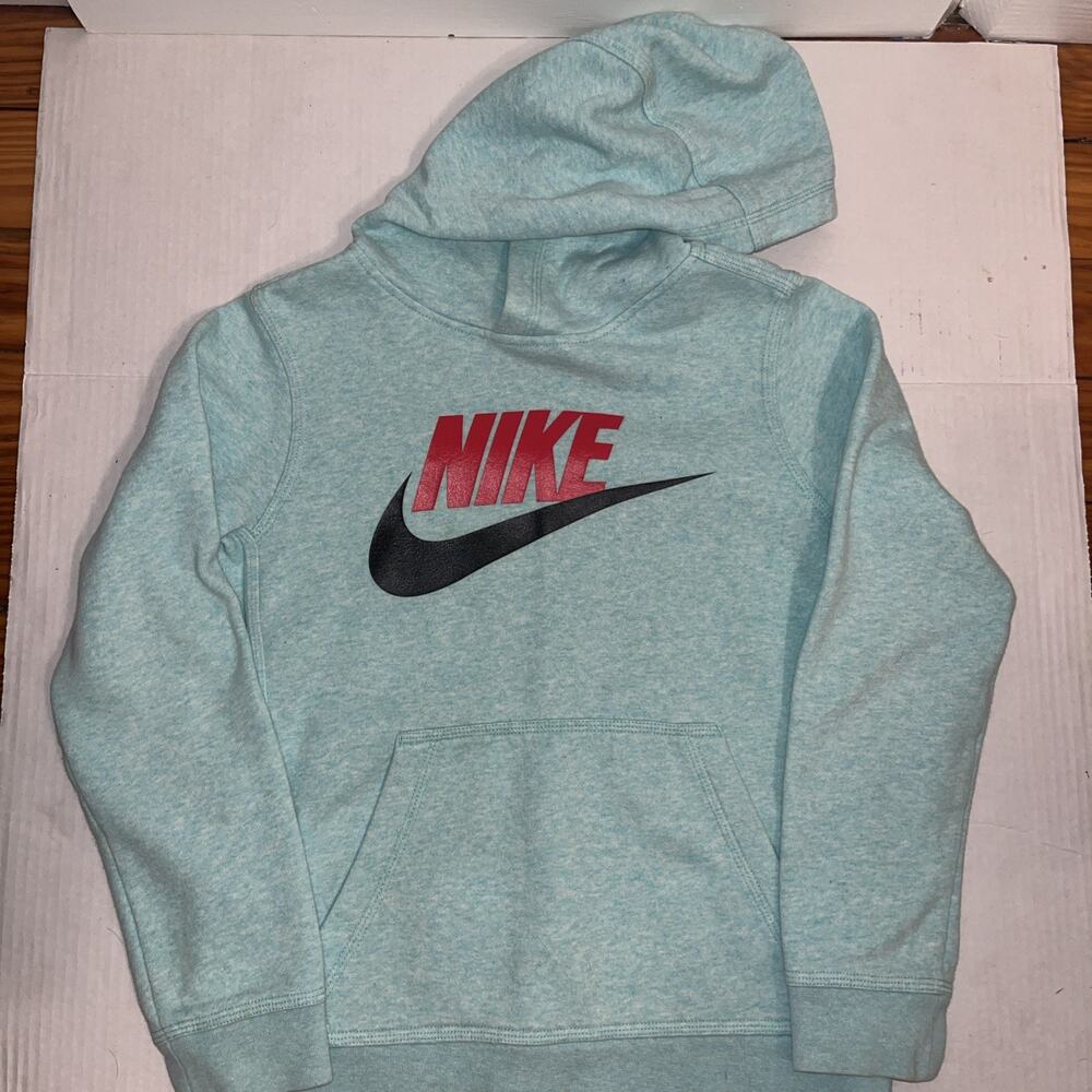 Nike Sportswear Club Fleece Big Kids’ Cotton Blue Pullover Hoodie Size Medium